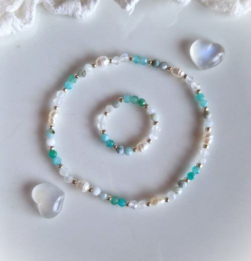 Perly*měsíční kámen*larimar*amazonit*náramek — foto 6