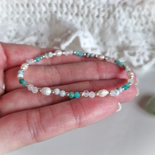 Perly*měsíční kámen*larimar*amazonit*náramek — foto 2