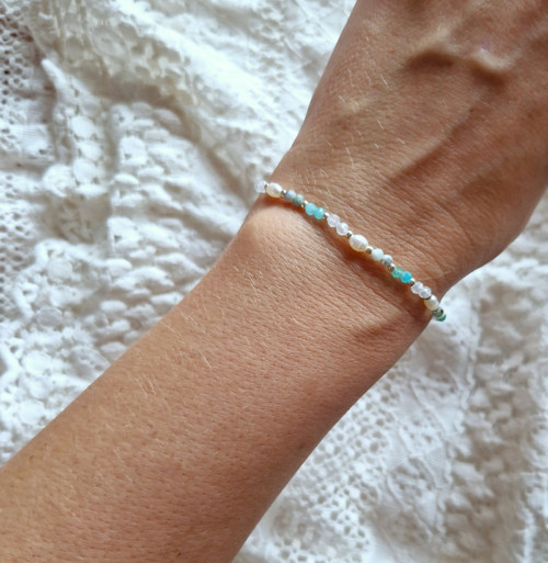 Perly*měsíční kámen*larimar*amazonit*náramek — foto 4