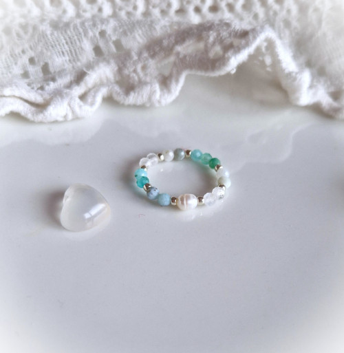 Perla*měsíční kámen*larimar*amazonit*prsten — foto 3