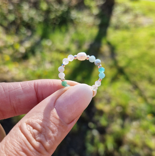 Perla*měsíční kámen*larimar*amazonit*prsten — foto 5