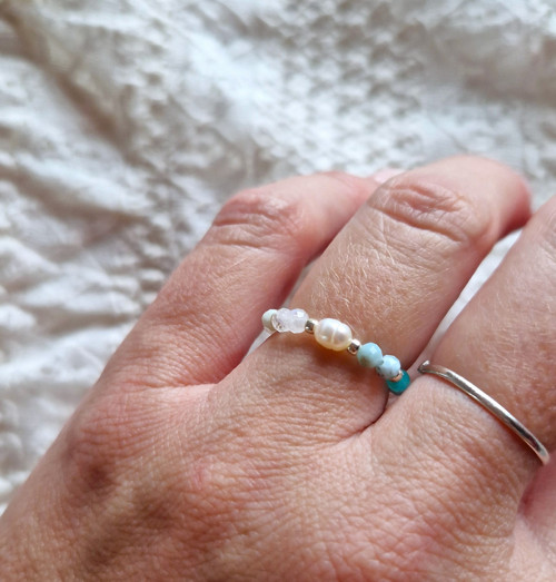 Perla*měsíční kámen*larimar*amazonit*prsten — foto 2