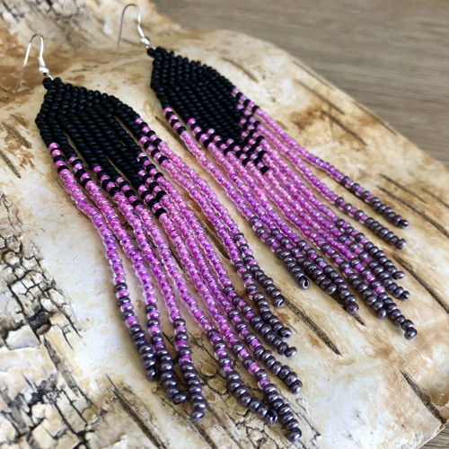 Dlouhé Šité Boho Náušnice - Do Růžova — foto 3