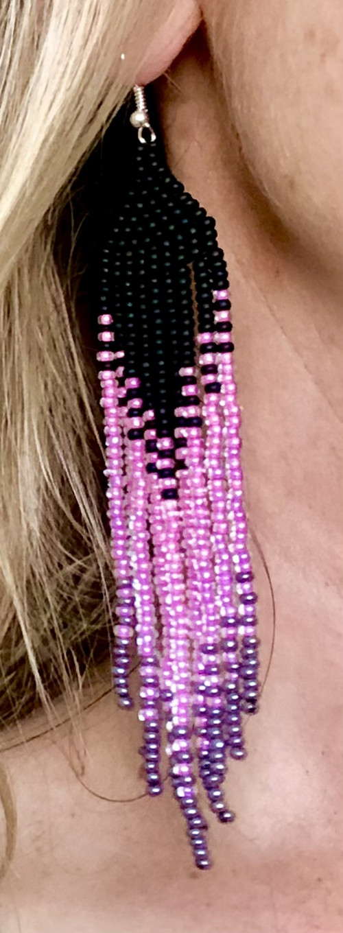 Dlouhé Šité Boho Náušnice - Do Růžova — foto 5