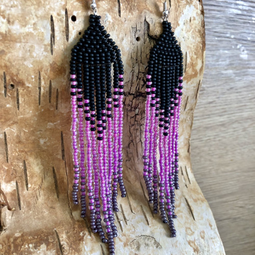 Dlouhé Šité Boho Náušnice - Do Růžova — foto 2