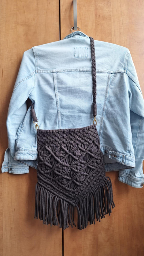 Macramé boho crossbody kabelka/taška čokoládová — foto 3
