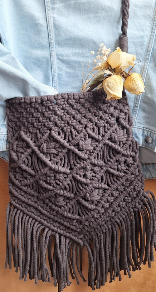 Macramé boho crossbody kabelka/taška čokoládová — foto 2