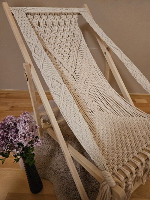 Macramé béžové LEHÁTKO LENY s područkami — foto 2