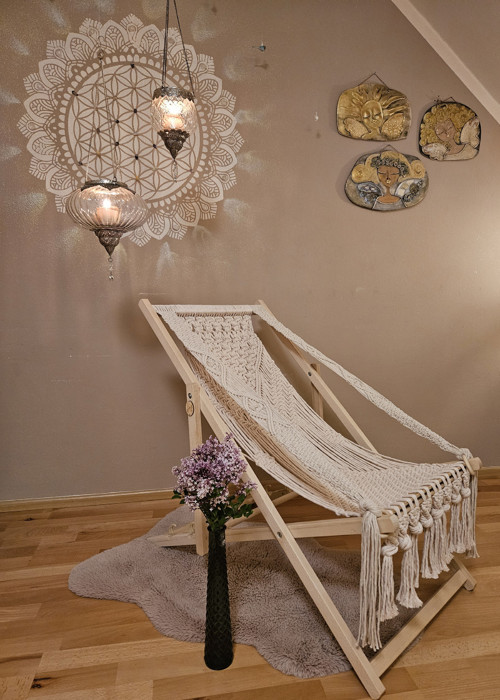 Macramé béžové LEHÁTKO LENY s područkami — foto 4
