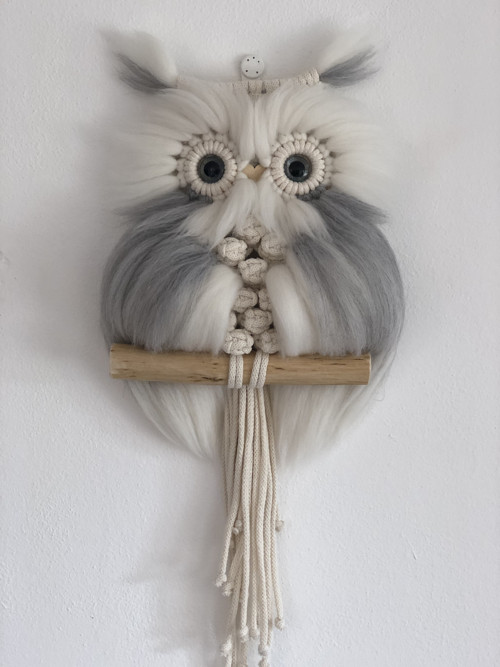 Macramé sovička šedá melír — foto 2