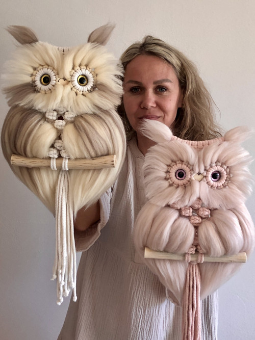 Macramé sovička hnědá melír — foto 2