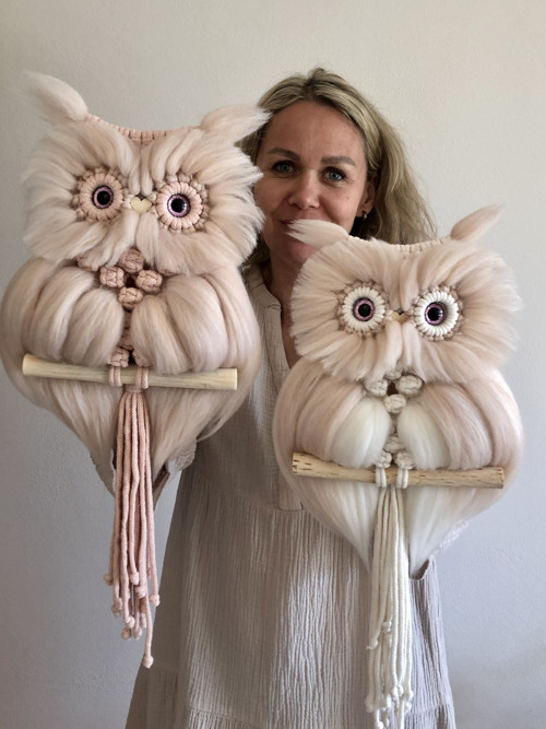 Macramé sovička melír pudrová — foto 3