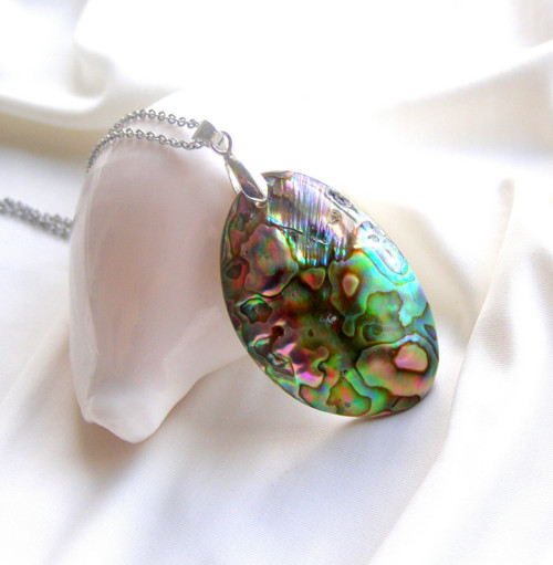 ABALONE PERLEŤ*OVÁL*ocelový náhrdelník — foto 3