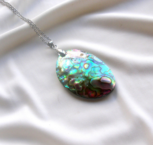 ABALONE PERLEŤ*OVÁL*ocelový náhrdelník — foto 2