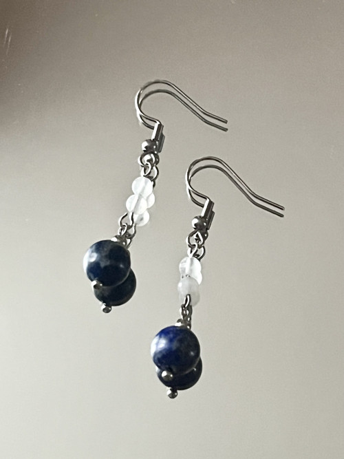Náušnice lapis lazuli, opalit, chirurgická ocel — foto 2