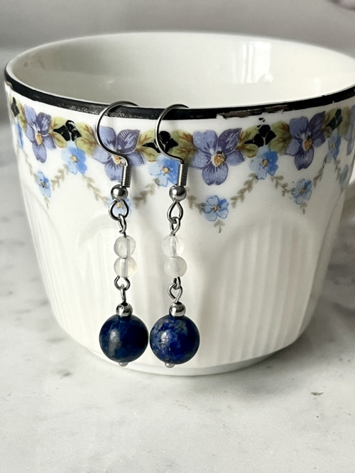 Náušnice lapis lazuli, opalit, chirurgická ocel — foto 3
