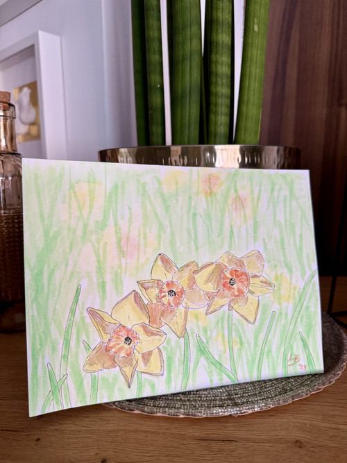 “Daffodils” akvarelová malba narcisků — foto 3
