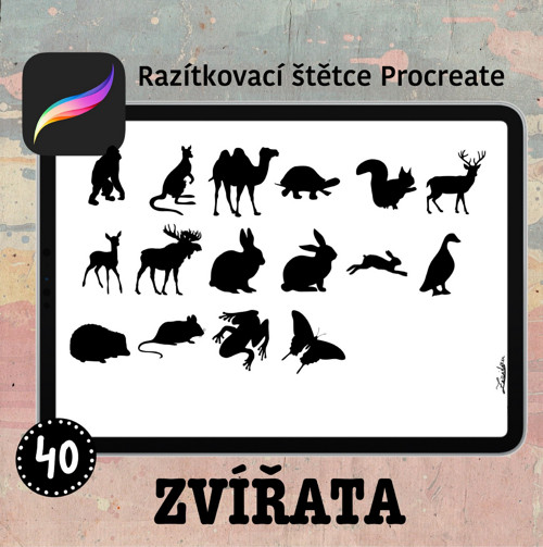 Zvířata - Procreate razítkovací štětce 40 ks — foto 2
