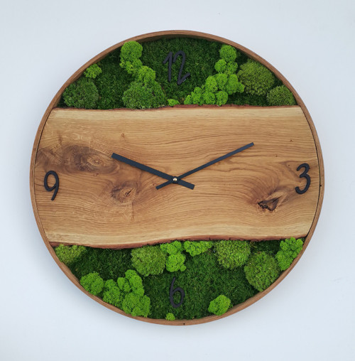 Dubové hodiny doplněné mechem, 50 cm — foto 2