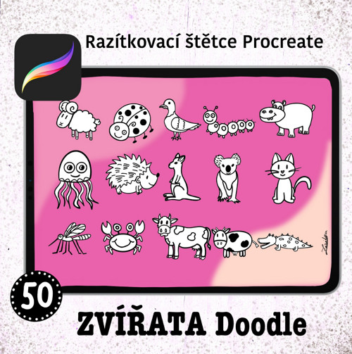 Zvířatka ilustrace Procreate štětce 50 ks — foto 3