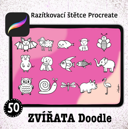 Zvířatka ilustrace Procreate štětce 50 ks — foto 2