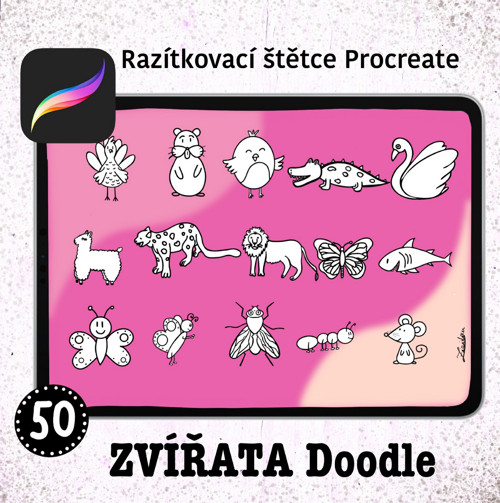 Zvířatka ilustrace Procreate štětce 50 ks — foto 4
