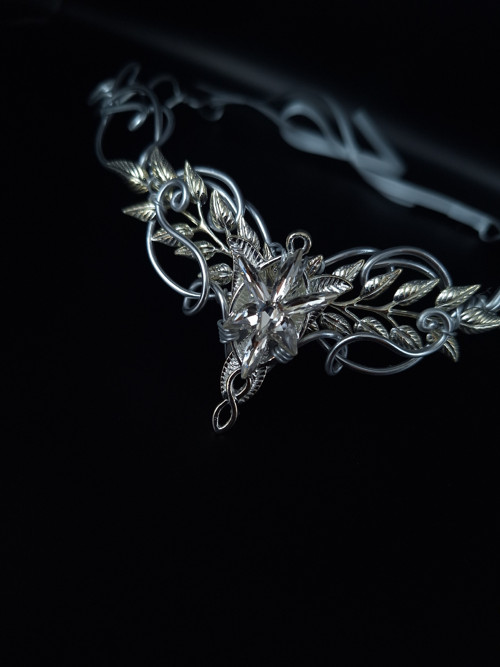 Elfská listečková •tiara• silver — foto 2
