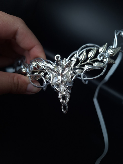 Elfská listečková •tiara• silver — foto 3