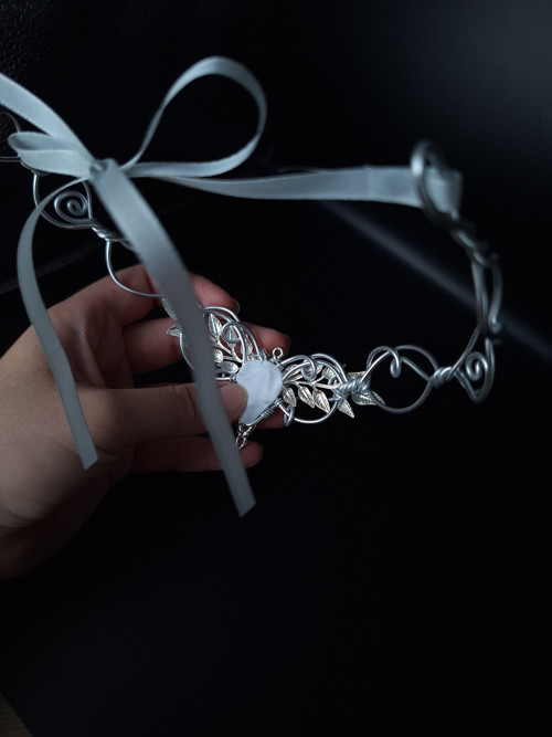 Elfská listečková •tiara• silver — foto 5