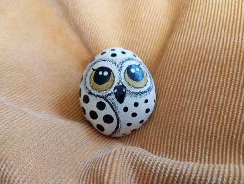 Sova sněžná - malovaný kamínek — foto 3