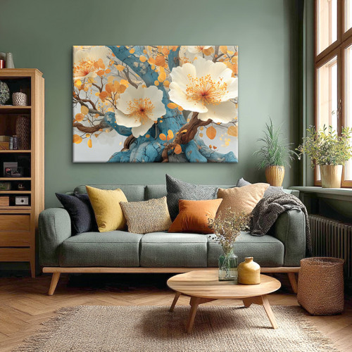 Obraz 85x60 cm - Modrý kmen a květy — foto 2