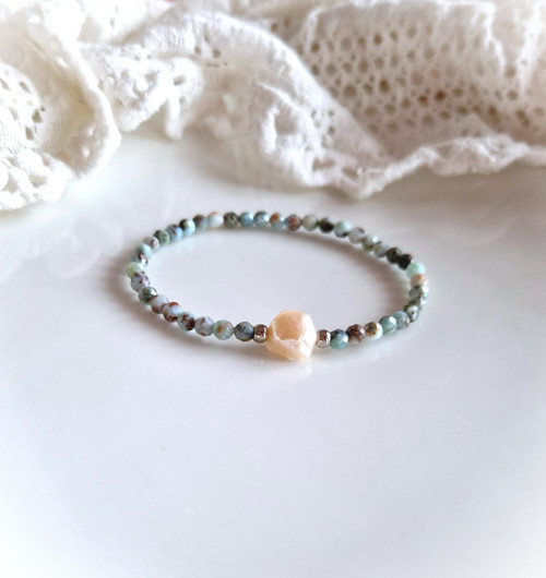 Larimar*broušený*keshi perla*náramek — foto 4