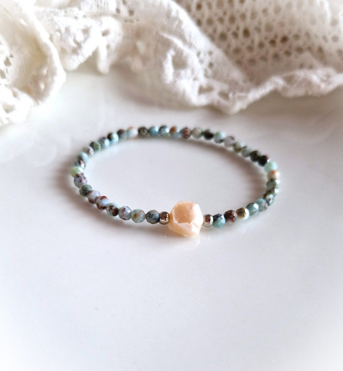 Larimar*broušený*keshi perla*náramek — foto 2