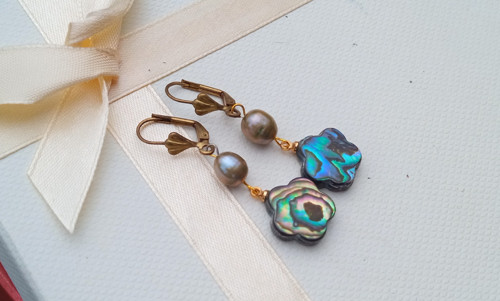 Magické náušnice s abalone perletí a říční perlou — foto 6