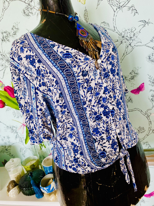 Top boho modrobílý — foto 3