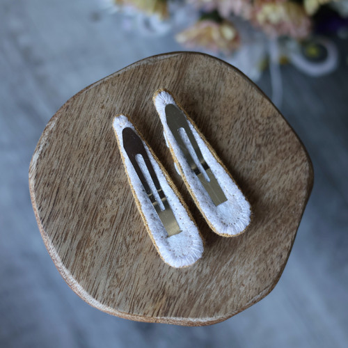 Set lněných vyšívaných sponek - Mustard — foto 2