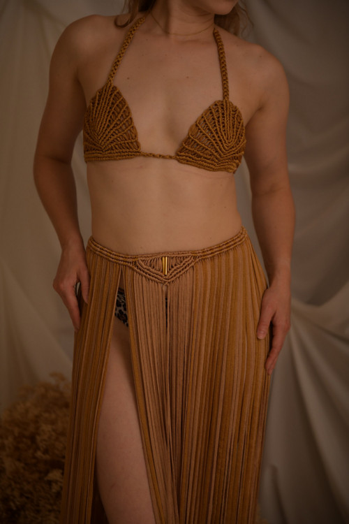 Macrame komplet v karamelovém odstínu. — foto 4