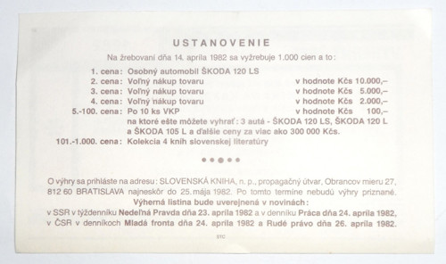 Originál tiskopis, výherní LOS • 1982 — foto 2