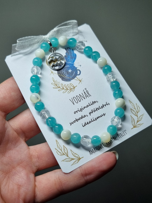 Náramek VODNÁŘ - Amazonit, křišťál, perleť — foto 2
