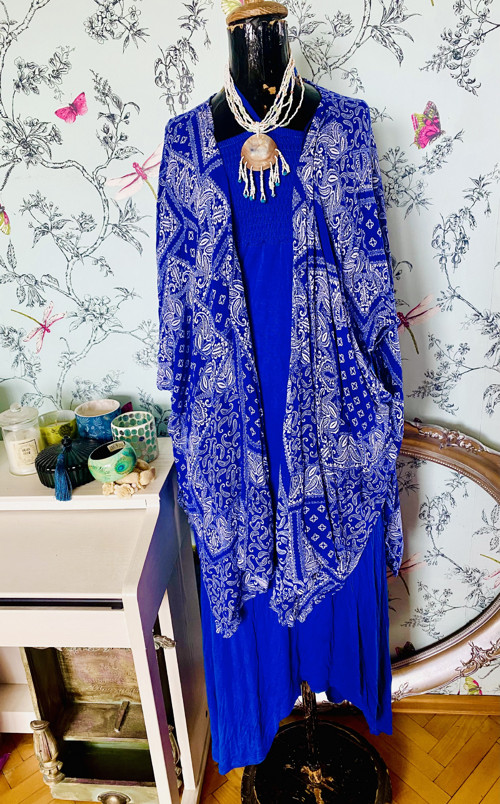 Kardigan boho modrobílý — foto 3