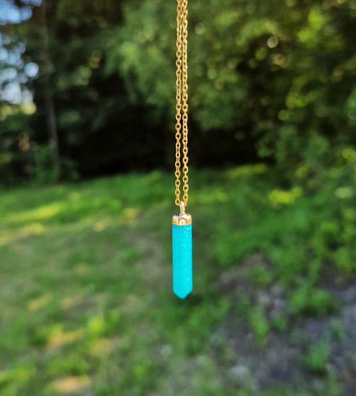 Náhrdelník*amazonit*hexagon*ocel*zlatý — foto 4