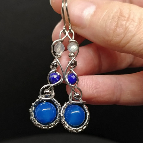 Náušnice s acháty, lapis lazuli a labradority — foto 2