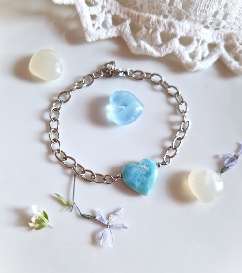 Larimar*srdce*větší*náramek*ocel — foto 4
