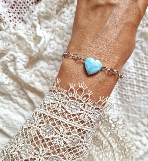 Larimar*srdce*větší*náramek*ocel — foto 3