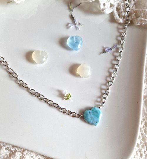 Larimar*srdce*větší*náhrdelník*ocel — foto 2