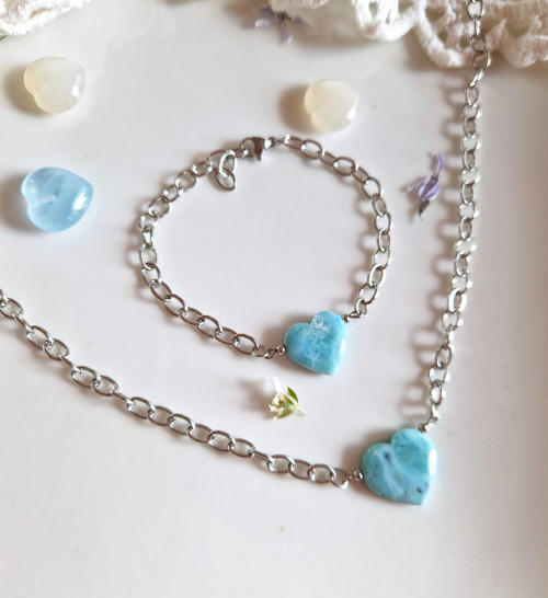 Larimar*srdce*větší*náhrdelník*ocel — foto 5