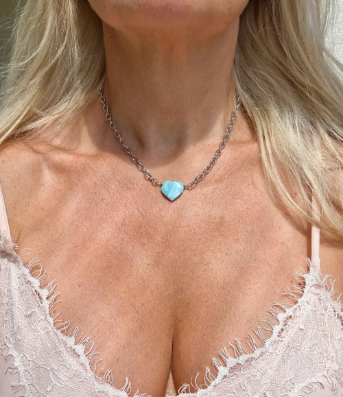 Larimar*srdce*větší*náhrdelník*ocel — foto 4