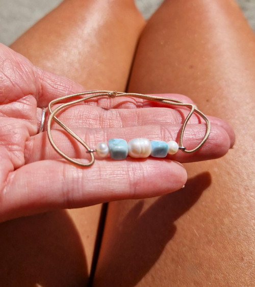 Přírodní larimar*kostičky*perly*náramek — foto 3