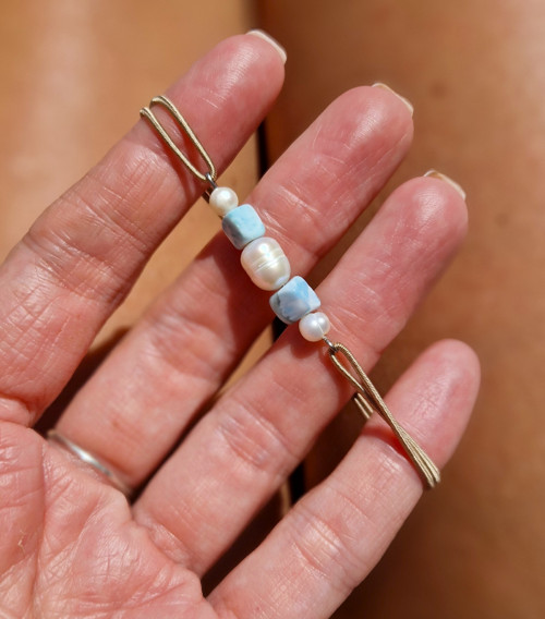 Přírodní larimar*kostičky*perly*náramek — foto 2