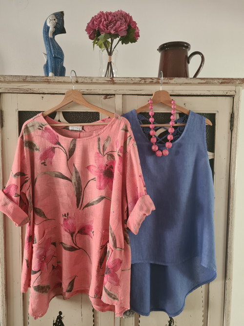 Léto v modré, top, len, M/L — foto 2